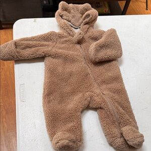 Carters Cozy Brown Teddy Fleece Baby One-Piece with Hood 3 months
